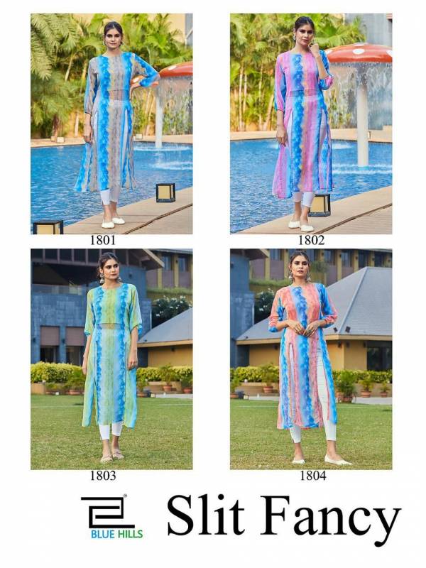 Blue Hills Slit Printed Regular Wear Georgette Designer Kurti Collection